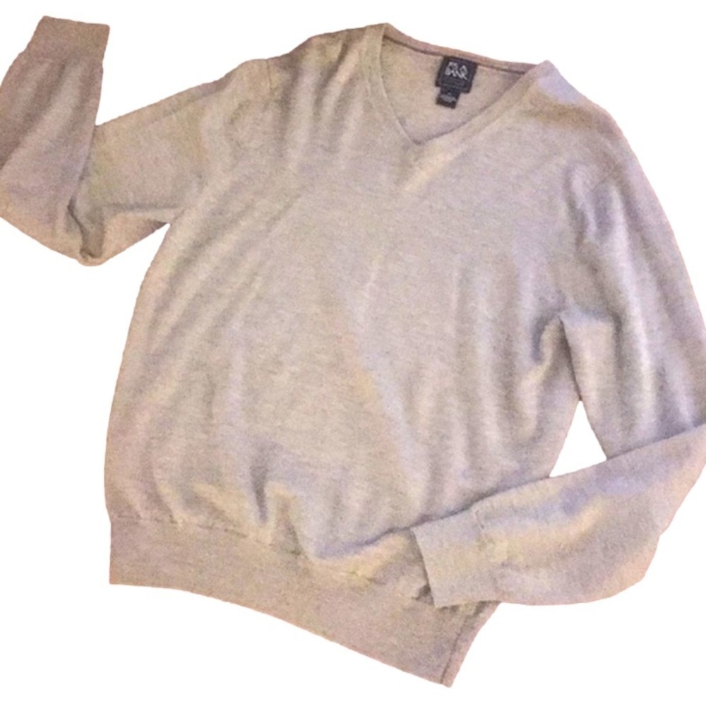 Jos A Bank Sweater V-neck Heathered Beige Classic Fit Size XL EUC